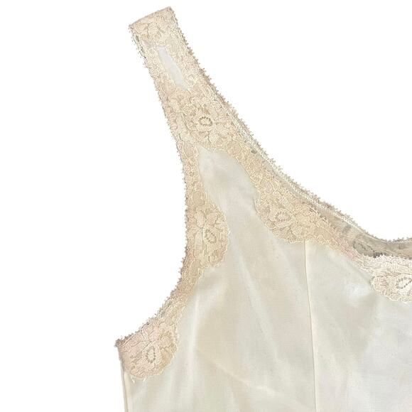 VINTAGE Satin & Lace Slip Dress Beige Size XS Lingerie Lace Bust Lace Trim - Picture 6 of 6